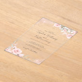 Roze Blush Roos Zilveren Vlinder Trouw Acryl Uitnodigingen (Laagn)