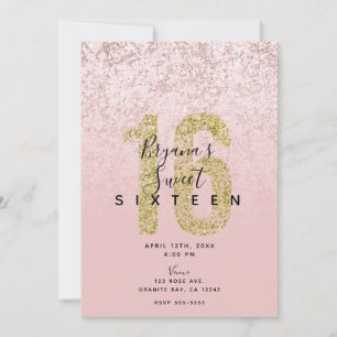 Roze Blush Rose Goud Glitters Marmer Glam Zoete 16 Kaart