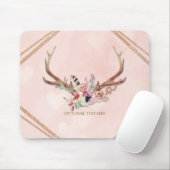 Roze Blush Roze Bloem Herten Geweien Boho Chic Gla Muismat (Met muis)