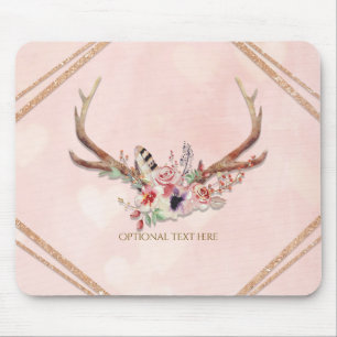 Roze Blush Roze Bloem Herten Geweien Boho Chic Gla Muismat