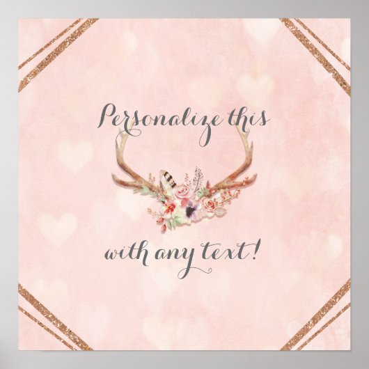 Roze Blush Roze Bloemendashboard met Herten Geweie Poster (Voorkant)