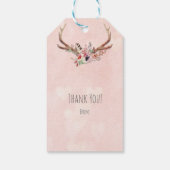 Roze Blush Roze Bloemige Hertengeweien Boho Chic Cadeaulabel (Achterkant)
