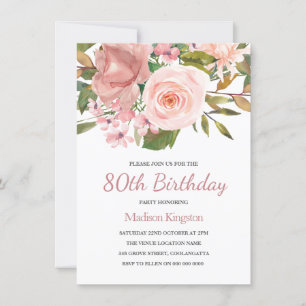 Roze Blush Roze Goud 80ste Verjaardagsfeest Uitnod Kaart