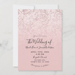 Roze Blush Roze Goud Glitter Marmer Glam Trouwdag Kaart