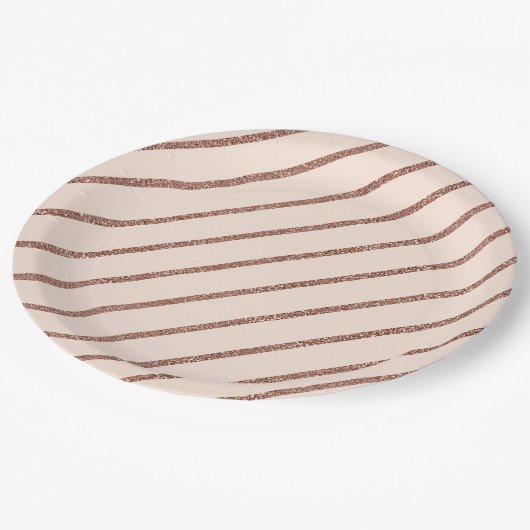 Roze Blush Roze Goud Glitter Streep Patroon Papieren Bordje (Gekanteld)