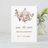 Roze Blush Roze Goud Rozen 3D Bloemen Save The Date (Staand voorkant)