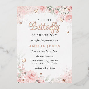 Roze Blush Roze Vlinder Baby Shower Folie Uitnodiging