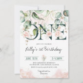 Roze Blush Rozen 1e verjaardag Uitnodiging (Voorkant)