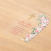 Roze Blush Rozen Arch Eerste Communie Acryl Uitnodigingen (Laagn)