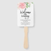 Roze Blush Rozen Bloemige Aquarel Trouwprogramma Handwaaier (Voorkant)