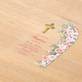 Roze Blush Rozen Boog Doop Acryl Uitnodigingen (Laagn)