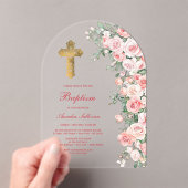 Roze Blush Rozen Boog Doop Acryl Uitnodigingen (Insitu (Draagbaar))