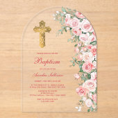 Roze Blush Rozen Boog Doop Acryl Uitnodigingen (Voorkant)