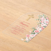 Roze Blush Rozen Boog Doop Acryl Uitnodigingen (Laagn)