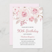 Roze Blush Rozen Elegant 90e verjaardag Kaart (Voorkant / Achterkant)