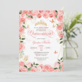 Roze Blush Rozen Elegant Butterfly Quinceanera Inv Kaart (Staand voorkant)