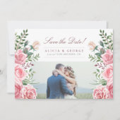 Roze blush rozen foto bruiloft opslaan van de datu save the date (Voorkant)