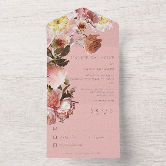  Roze Blush Rozen Geen diner All In One Uitnodiging (Binnen)