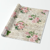 Roze Blush Rozen Oude Brief Decoupage  Cadeaupapier (Uitgerold)