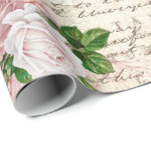 Roze Blush Rozen Oude Brief Decoupage  Cadeaupapier (Rol Hoek)