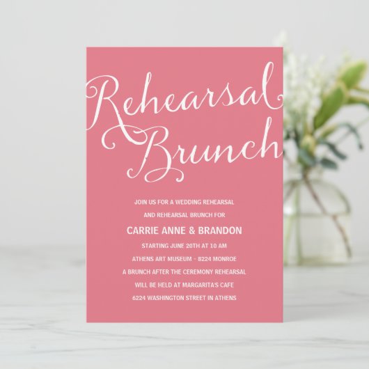 Roze Blush | Rustic Chic Rehearsal Brunch Kaart (Staand voorkant)