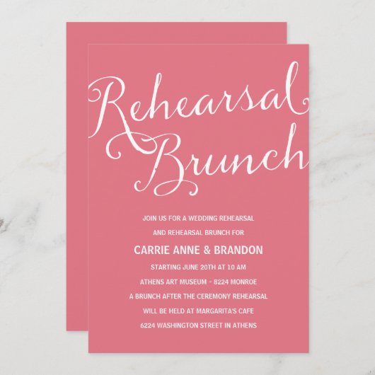 Roze Blush | Rustic Chic Rehearsal Brunch Kaart (Voorkant / Achterkant)