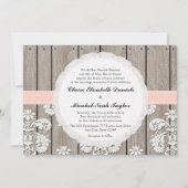 Roze blush Rustic Wood Lace Wedding Invitations Kaart (Voorkant)