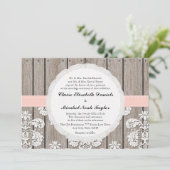 Roze blush Rustic Wood Lace Wedding Invitations Kaart (Staand voorkant)