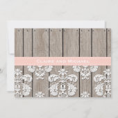 Roze blush Rustic Wood Lace Wedding Invitations Kaart (Achterkant)