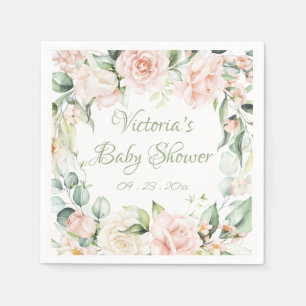 Roze Blush Sage Floral gepersonaliseerd Baby showe Servet