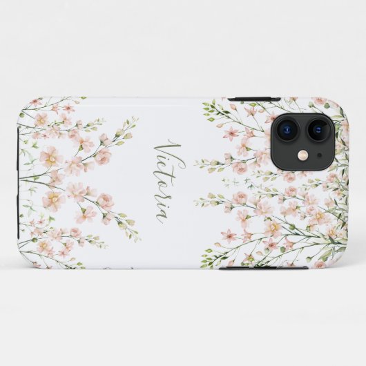 Roze Blush Sage Floral Name Script Wildbloemen Case-Mate iPhone Case (Achterkant (horizontaal))