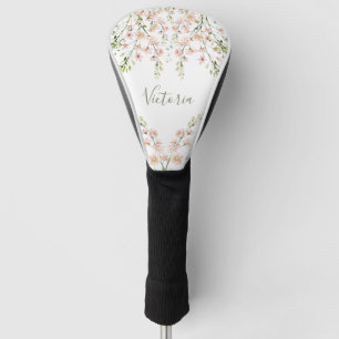 Roze Blush Sage Floral Name Script Wildbloemen Golfheadcover