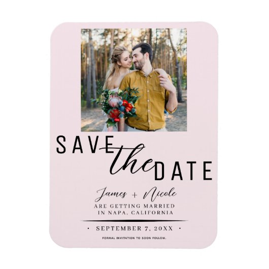 Roze Blush Save the Date Foto Huwelijk Magneet (Verticaal)