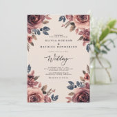 Roze Blush Schilderachtige Herfst Bruiloft Kaart (Staand voorkant)