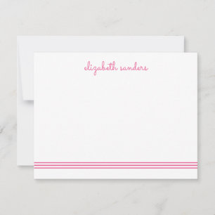 Roze Blush Script Triple Stripe Modern Trendy Notitiekaartje