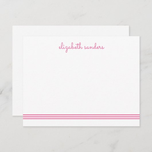 Roze Blush Script Triple Stripe Modern Trendy Notitiekaartje (Voorkant / Achterkant)