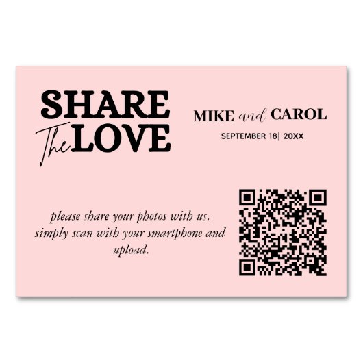 Roze Blush Share The Love Photo Qr Code Weddenscha Kaart (Voorkant)