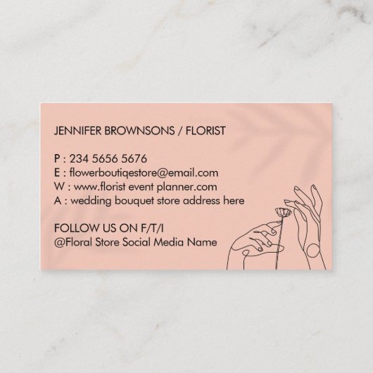 Roze Blush Simple Hands Caress Flower Visitekaartje (Achterkant)