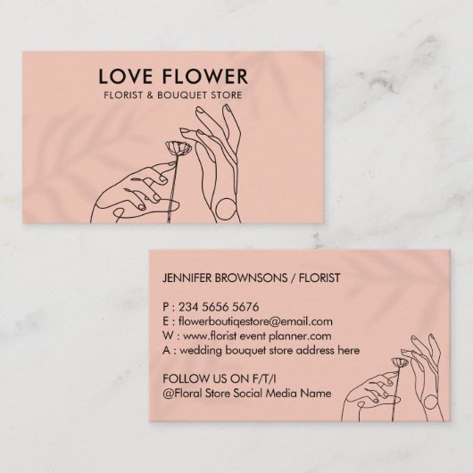 Roze Blush Simple Hands Caress Flower Visitekaartje (Voorkant / Achterkant)