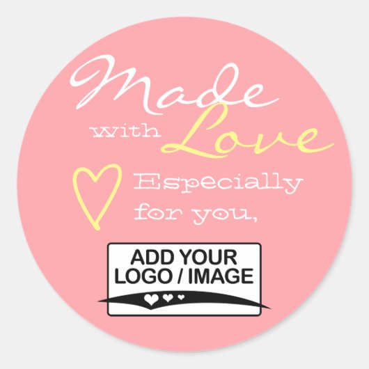 Roze Blush Simple Made with Love Logo Sjabloon Ronde Sticker (Voorkant)