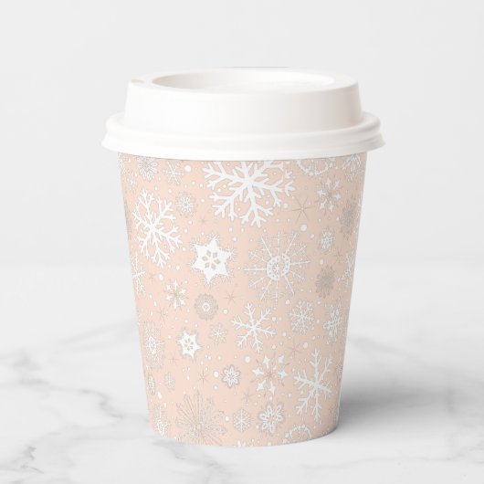 Roze Blush Snowflake ONE Paper Cup Papieren Bekers (Achterkant)