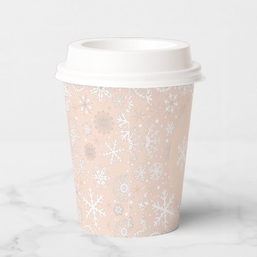 Roze Blush Snowflake ONE Paper Cup Papieren Bekers (Rechts)