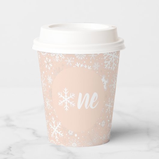 Roze Blush Snowflake ONE Paper Cup Papieren Bekers (Voorkant)