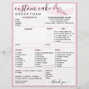 Roze Blush Soft Bakery Cake Order Form Flyer