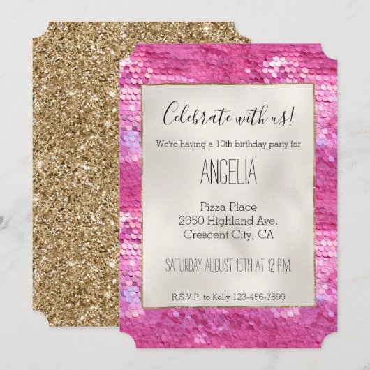 Roze Blush Sparkle Zeemeermin Kaart (Voorkant / Achterkant)