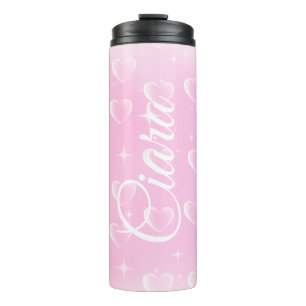 Roze blush sprankeling en harten thermosbeker