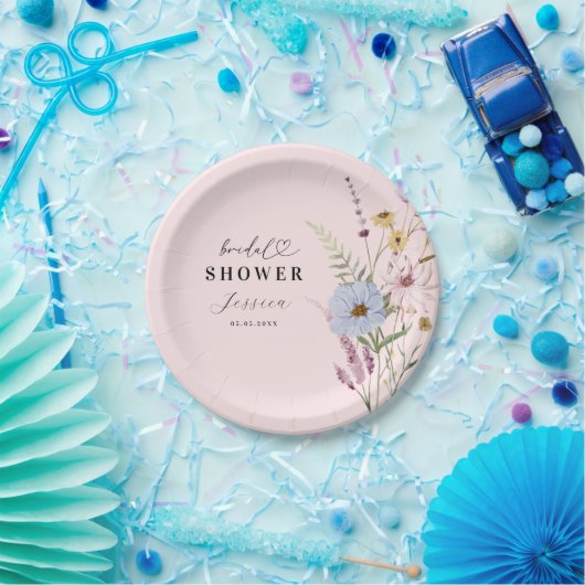 Roze Blush Spring Wildbloemen TuinVrijgezellenfees Papieren Bordje (Feest)