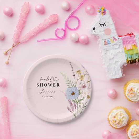 Roze Blush Spring Wildbloemen TuinVrijgezellenfees Papieren Bordje (Feest)