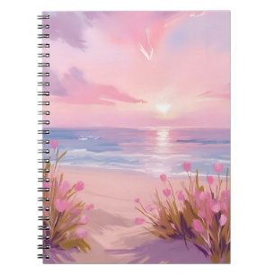Roze Blush Strand Zonsondergang Pastel Waterverf Notitieboek