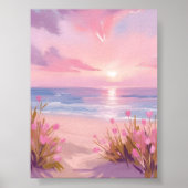 Roze Blush Strand Zonsondergang Pastel Waterverf Poster (Voorkant)
